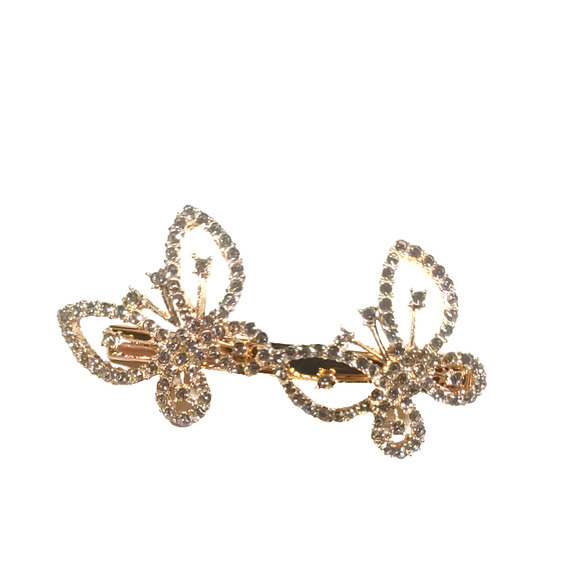 Hair Alligator Clip Barrettes Butterfly Rhinestone Gold Tone - Picture 2 of 6